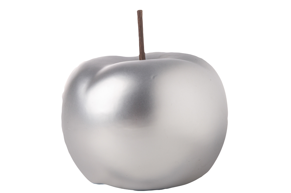 Urban Trends Collection 15247 Ceramic Apple Figurine with Stem&#44; Matte Silver