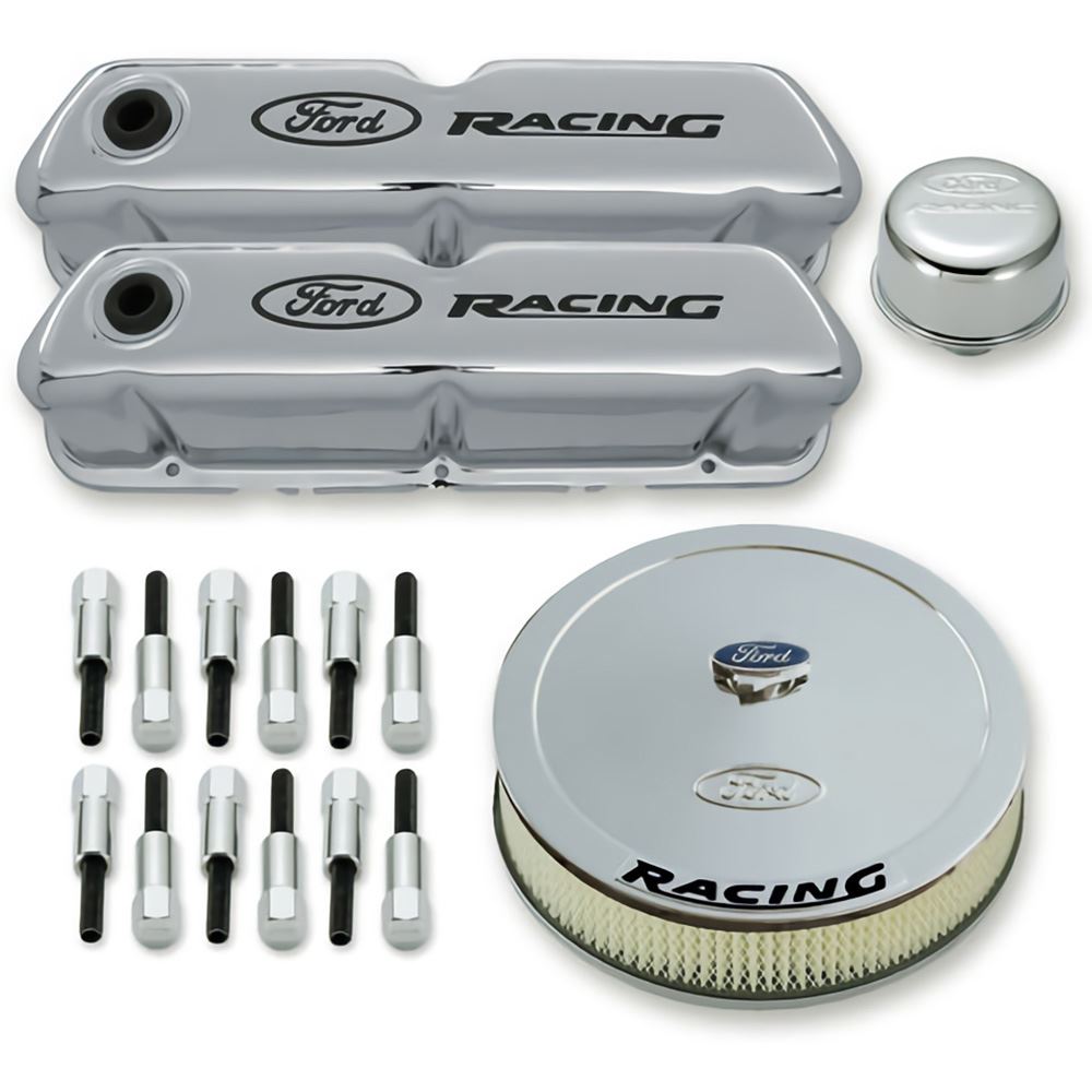 FORD FRD302-510 Engine Dress Up Kit with Ford Racing Log&#44; Chrome