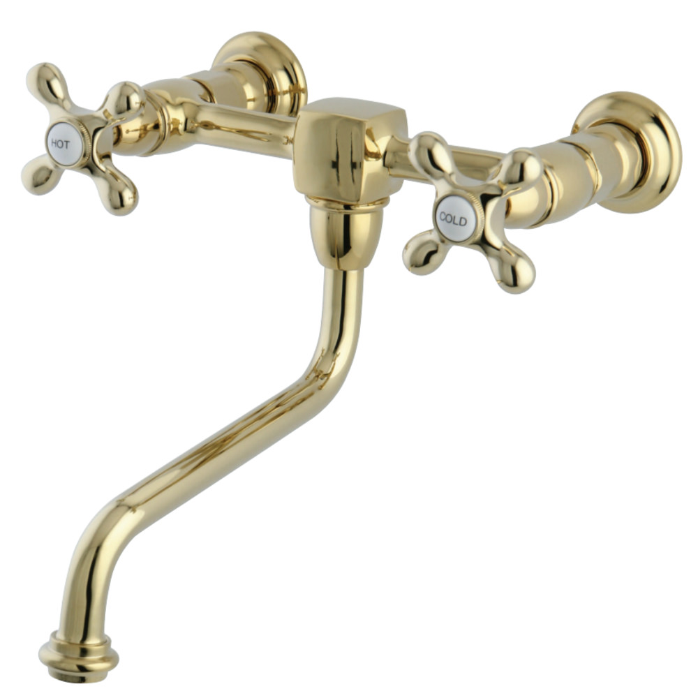 Kingston Brass KS1212AX Heritage Wall-Mount Vessel Sink Faucet with Metal Cross Handle, Polished Brass
