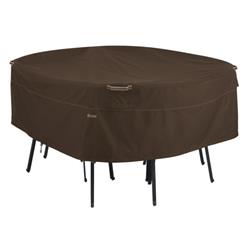 Classic Accessories 55-722-046601-RT Madrona Rainproof Round Patio Table & Chair Set Cover - Large, Dark Cocoa