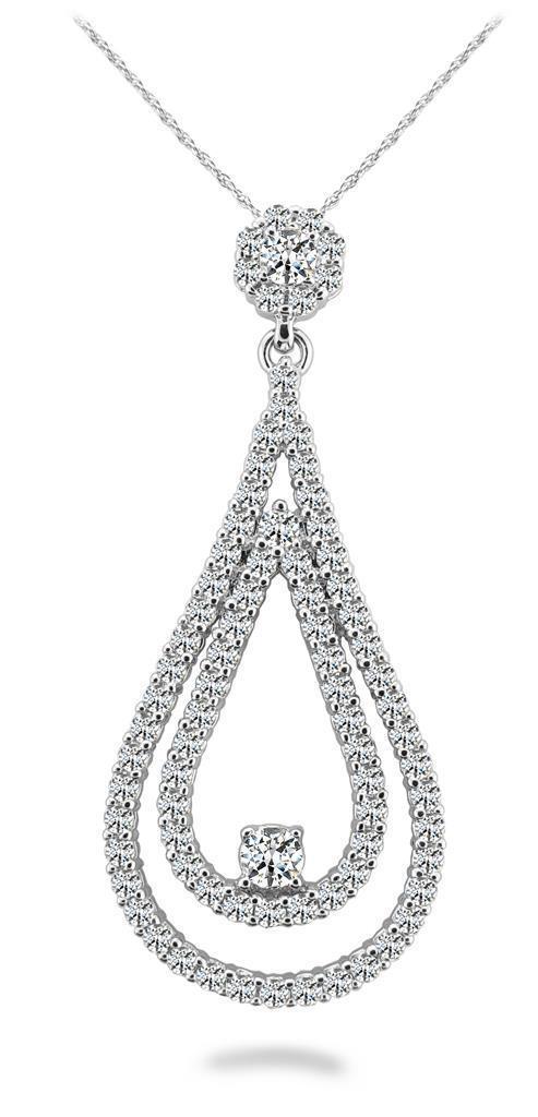 Harry Chad Enterprises 24103 14.50 CT Double Teardrop Sparkling Round Cut Diamonds Pendant Necklace