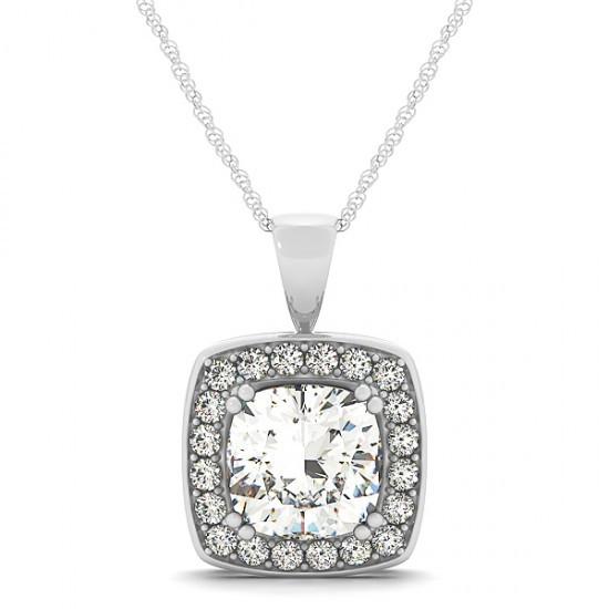 Glitter 2 CT Cushion Diamond Pendant Necklace Without Chain - 14K White Gold
