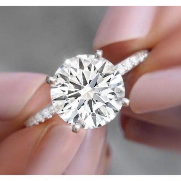 Harry Chad Enterprises 62637 Diamond 2.50 CT Round Diamonds Engagement Ring&#44; 14K White Gold - Size 6.5