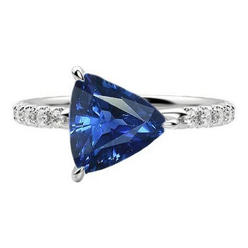Harry Chad Enterprises 68711 3 CT Trillion Sapphire Prong Set Round Diamonds Engagement Ring&#44; Size 6.5