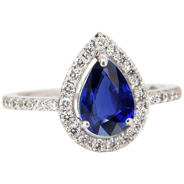 Harry Chad Enterprises 66730 3.50 CT Halo Blue Sapphire Diamond Pear Cut Engagement Ring, Size 6.5