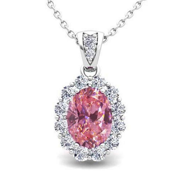 Glitter 6.25 CT Oval Cut Pink Sapphire & Diamonds Pendant Necklace