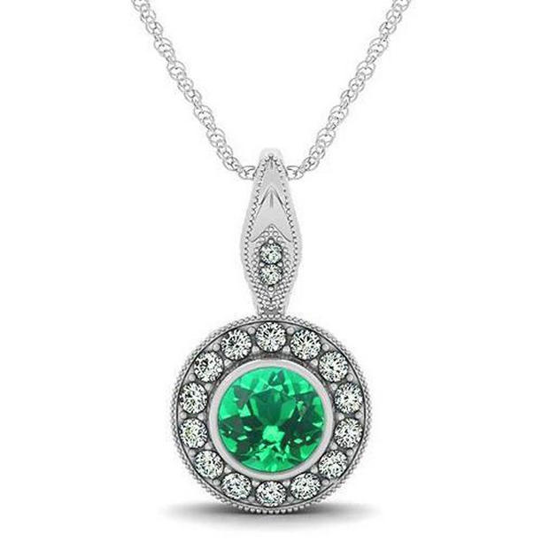 Harry Chad Enterprises 62154 Round Cut Bezel Set Emerald & Diamonds 4.50 CT Gemstone Pendant