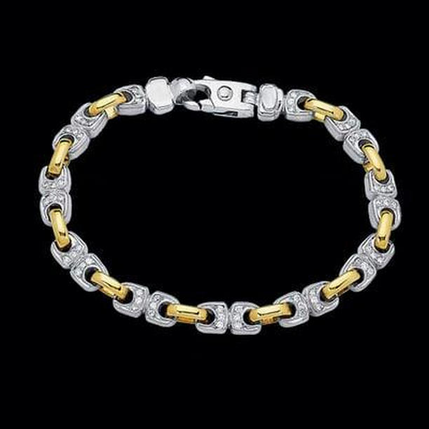 Harry Chad Enterprises 60368 Mens Link 3 CT Round Diamond Bracelet, Two Tone Gold