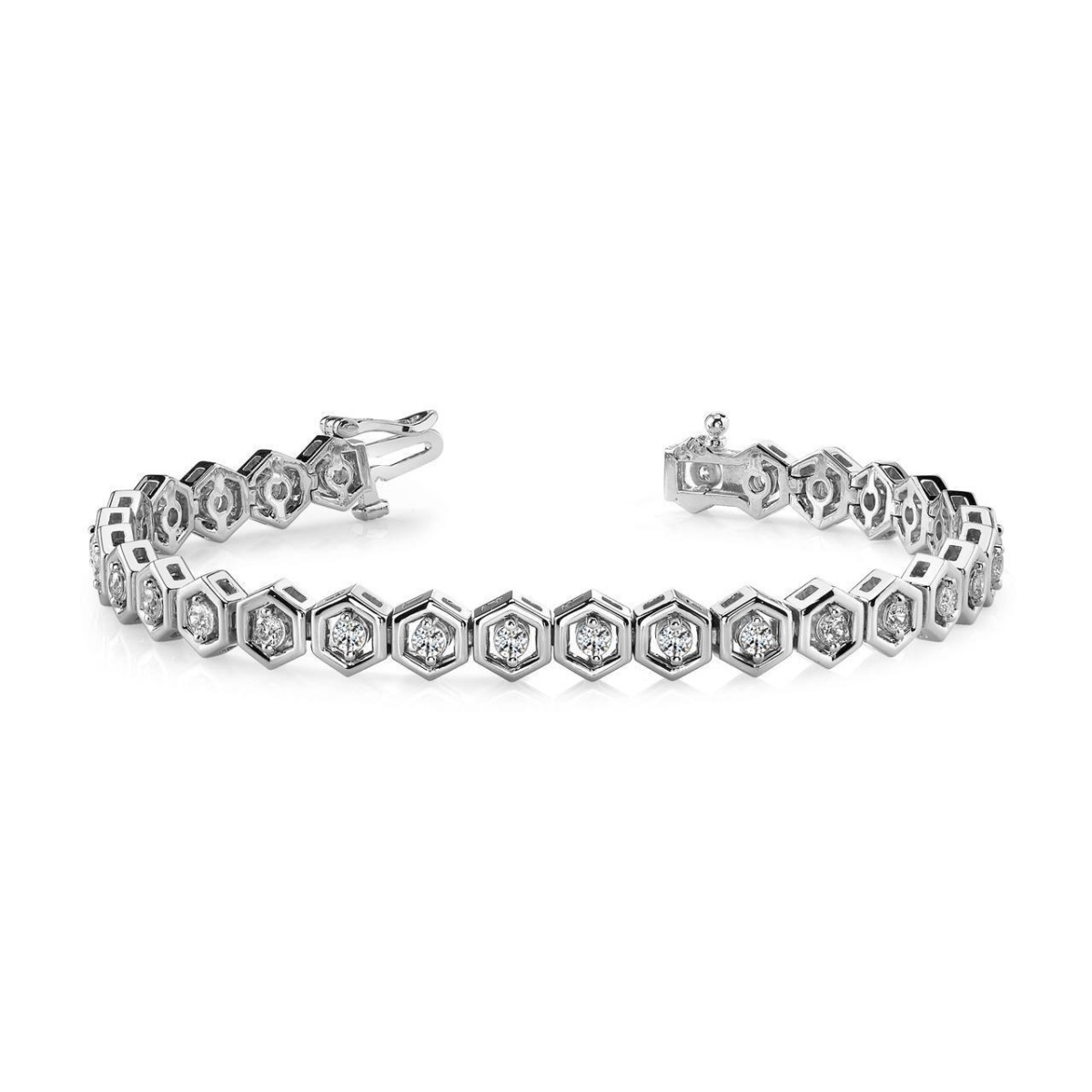 Harry Chad Enterprises 59993 Gorgeous Two Prong Set Round Diamond 5 CT Hexagon Link Bracelet