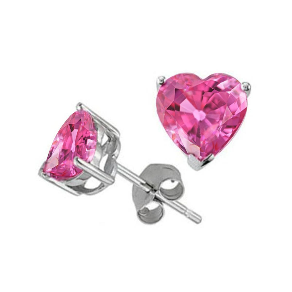 Harry Chad Enterprises 65132 14K White Gold 3 CT Heart Shape Pink Sapphire Stud Earrings