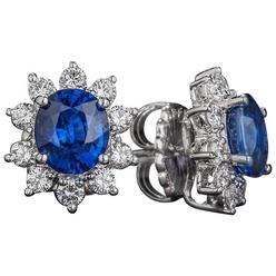 Harry Chad Enterprises 54321 5 CT Blue Sapphire Cluster Diamond Lady Stud Earring, White Gold