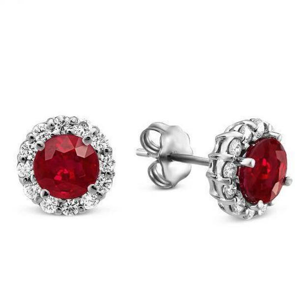 Harry Chad Enterprises 64232 Red Ruby Gemstone & Diamonds 5.90 CT Stud Earrings
