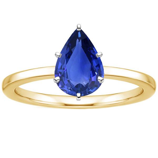 Harry Chad Enterprises 66400 2 CT Two Tone Gold 14K Pear Ceylon Sapphire Solitaire Ring&#44; Size 6.5