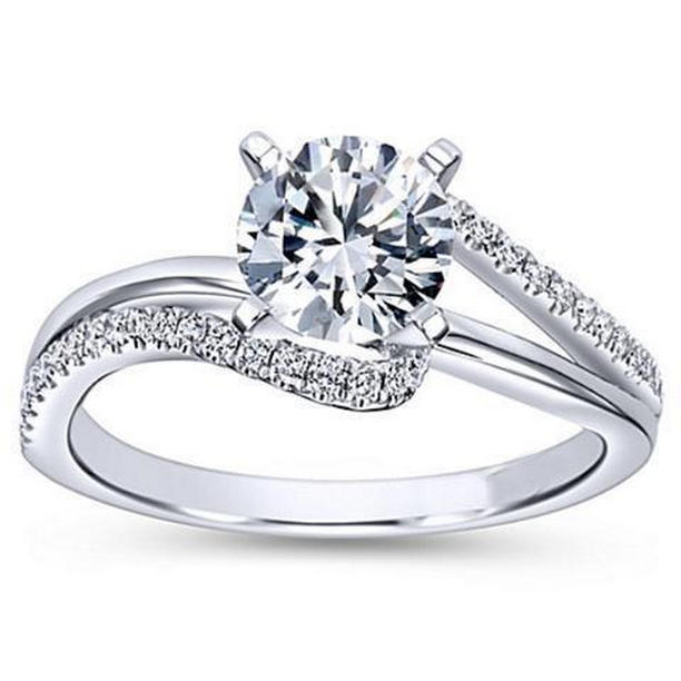 Glitter Round Cut 4.30 CT Solitaire with Accent Diamonds Wedding Ring&#44; Size 6.5