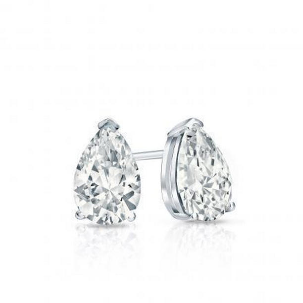 Harry Chad Enterprises 41992 1 CT Pear Cut Diamond Womens Stud Earrings, 14K White Gold