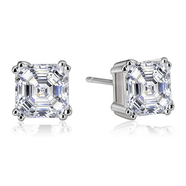 Harry Chad Enterprises 58803 2 CT Asscher Cut Pair Solid White Gold Diamond Stud Earring