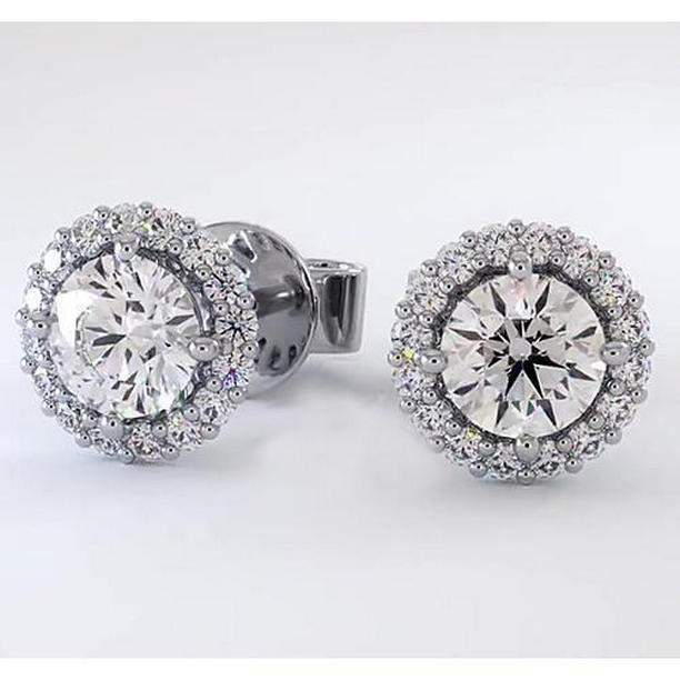 Harry Chad Enterprises 58958 2.32 CT Halo Diamond Stud Earrings, 14K White Gold