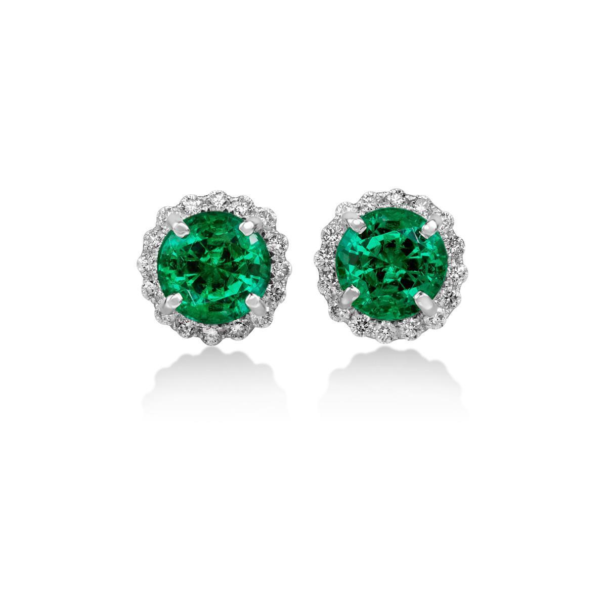 Harry Chad Enterprises 61658 7.30 CT Round Emerald with Diamonds Stud Earring, 14K White Gold