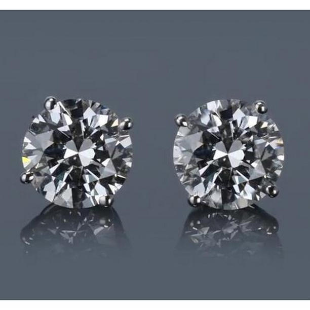 Harry Chad Enterprises 61796 3 CT Round Diamond Stud Earring, 14K White Gold