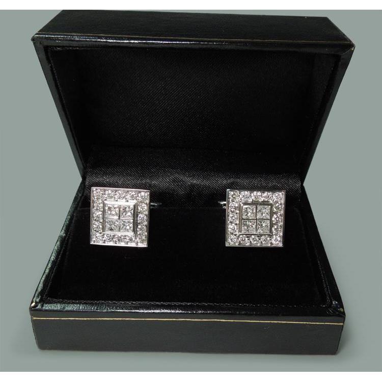 Harry Chad Enterprises 62563 3.50 CT 18K White Gold Mens Diamonds Cuff Links, Pack of 2