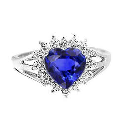 Harry Chad Enterprises 33837 7.61 CT Heart Sri Lanka Blue Sapphire & Diamonds Ring&#44; Size 6.5