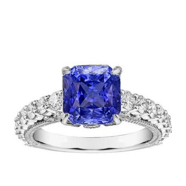 Harry Chad Enterprises 68132 Diamond 4 CT Vintage Style Sapphire Radiant Cut Anniversary Ring, Size 6.5