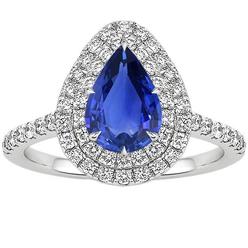 Harry Chad Enterprises 66533 4.50 CT Double Pear Cut Ceylon Sapphire & Diamonds Halo Ring&#44; Size 6.5