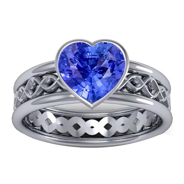 Harry Chad Enterprises 67898 Solitaire Bezel Heart Shaped 2.50 CT Infinity Style Sapphire Ring, Size 6.5
