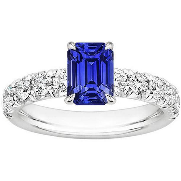 Harry Chad Enterprises 66359 5 CT Diamond Pave Setting Emerald Ceylon Sapphire Ring, Size 6.5