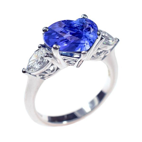 Harry Chad Enterprises 67848 3 Stone Pear Diamond & Heart Blue 3 CT Gold Sapphire Ring&#44; Size 6.5