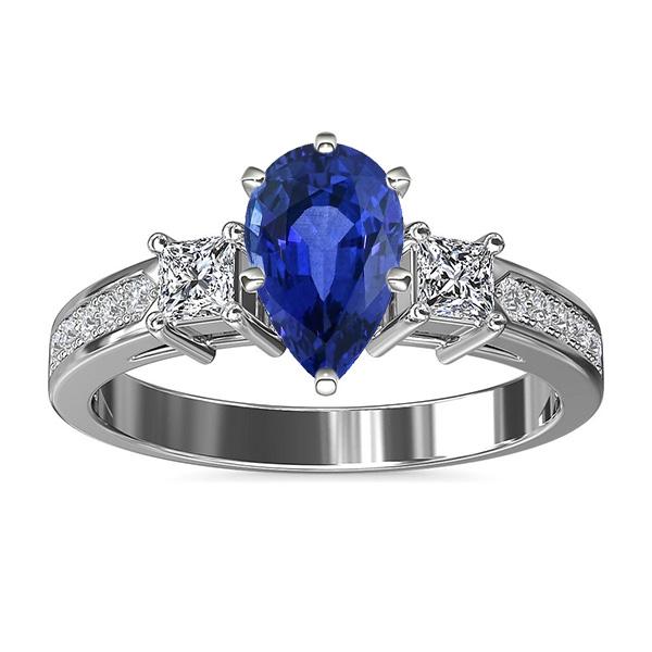 Harry Chad Enterprises 66867 3.50 CT 3 Stone Blue Princess & Round Diamond Accent Sapphire Ring&#44; Size 6.5
