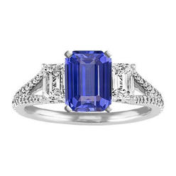Harry Chad Enterprises 68039 3.50 CT Emerald 3 Stone Sapphire Ring with Accents Split Shank, Size 6.5