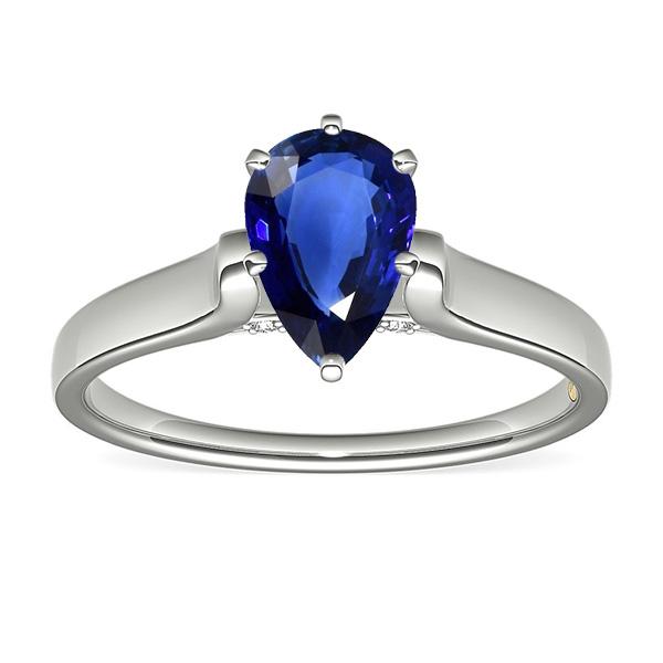 Harry Chad Enterprises 66907 2 CT Womens Solitaire Pear Sri Lankan White Gold Sapphire Ring, Size 6.5