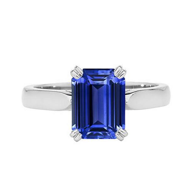 Harry Chad Enterprises 67000 Emerald Solitaire Blue Sapphire Ring 3 CT Prong Set, Size 6.5