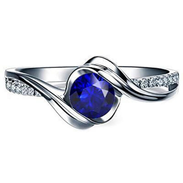 Harry Chad Enterprises 68231 Gold Diamond Round Gemstone 1.50 CT Twisted Shank Sapphire Ring, Size 6.5