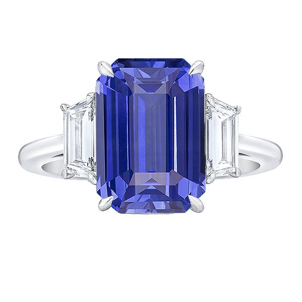 Harry Chad Enterprises 67291 3.50 CT 3 Stone Blue Emerald & Trapezoid Diamonds Sapphire Ring&#44; Size 6.5