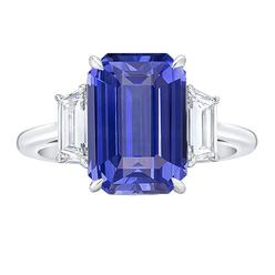 Harry Chad Enterprises 67291 3.50 CT 3 Stone Blue Emerald & Trapezoid Diamonds Sapphire Ring&#44; Size 6.5