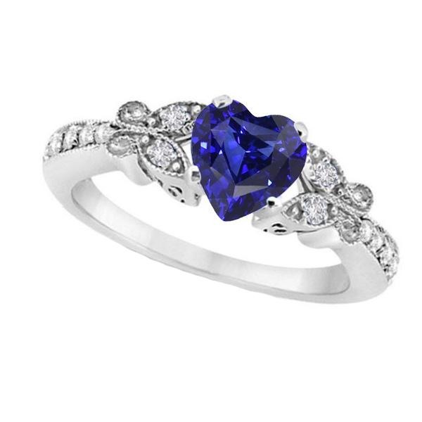 Harry Chad Enterprises 67774 Diamond Heart Shaped Blue 2.50 CT Butterfly Style Sapphire Ring, Size 6.5