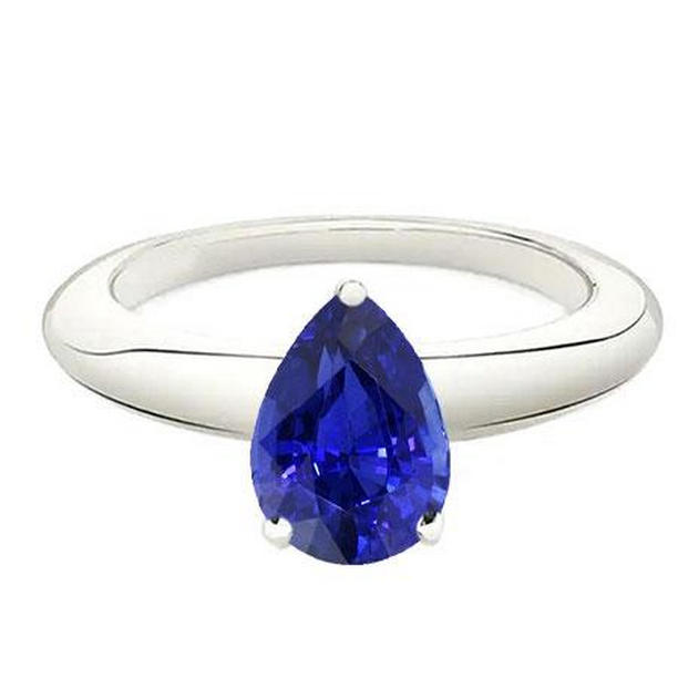 Harry Chad Enterprises 69565 1.50 CT White Gold Solitaire Womens Pear Shape Blue Sapphire Ring, Size 6.5