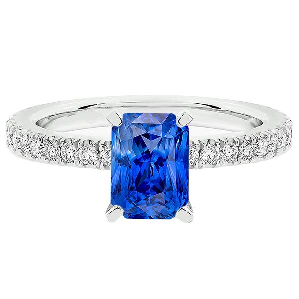 Harry Chad Enterprises 68113 3.50 CT Womens Radiant with Pave Set Diamond Accents Sapphire Ring, Size 6.5