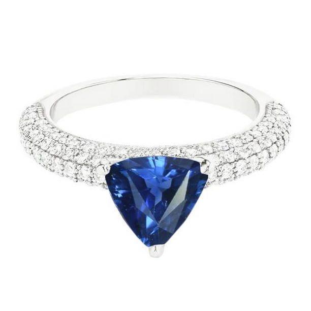 Harry Chad Enterprises 68603 3 CT Trillion Gemstone Blue Pave Set Diamonds Sapphire Ring, Size 6.5
