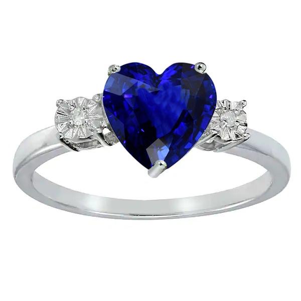 Harry Chad Enterprises 67568 2.50 CT Diamond Three Stone Wedding Heart Ceylon Sapphire Ring, Size 6.5