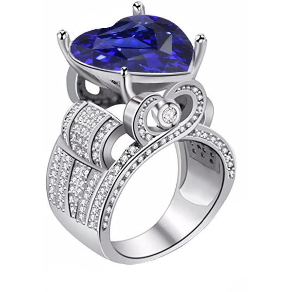 Harry Chad Enterprises 67546 4.50 CT Diamond Antique Style Heart Cut Blue Sapphire Ring, Size 6.5