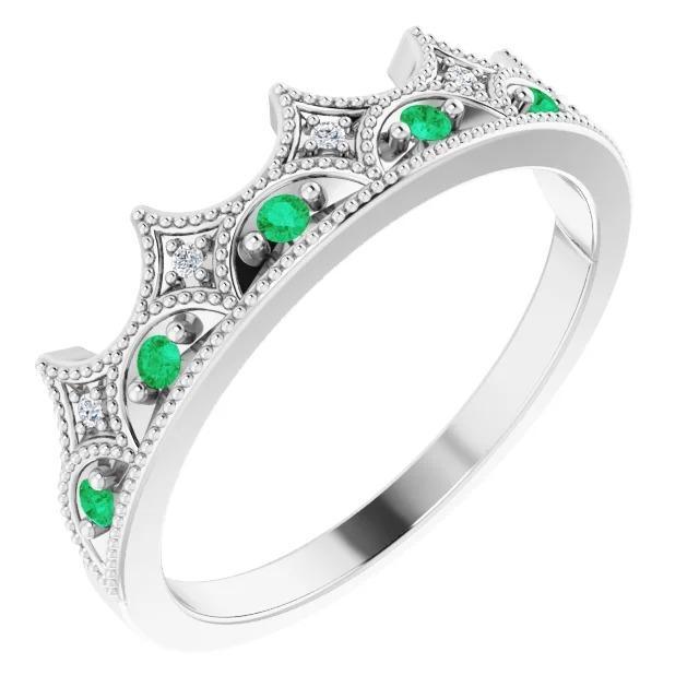 Glitter 0.75 CT Crown Style Green Emerald Wedding Band&#44; Size 6.5