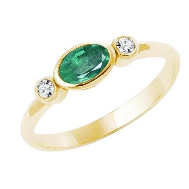 Harry Chad Enterprises 59569 4.50 CT Bezel Set Emerald & Diamond 3 Stone Wedding Ring&#44; Size 6.5