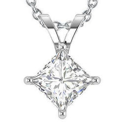 Glitter Solitaire Big Princess Cut 3.25 CT Diamond Pendant Necklace&#44; White Gold
