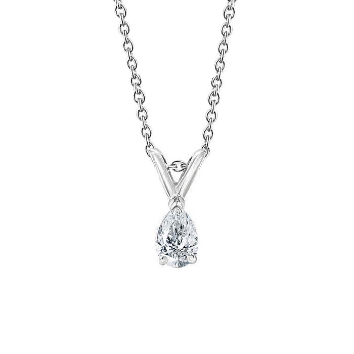 Glitter 1 CT Pear Cut Solitaire Diamond Necklace Pendant&#44; 14K White Gold