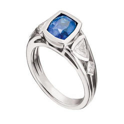 Harry Chad Enterprises 65930 2.50 CT Bezel Round Sapphire & Trillion Princess Cut Diamond Ring&#44; Size 6.5