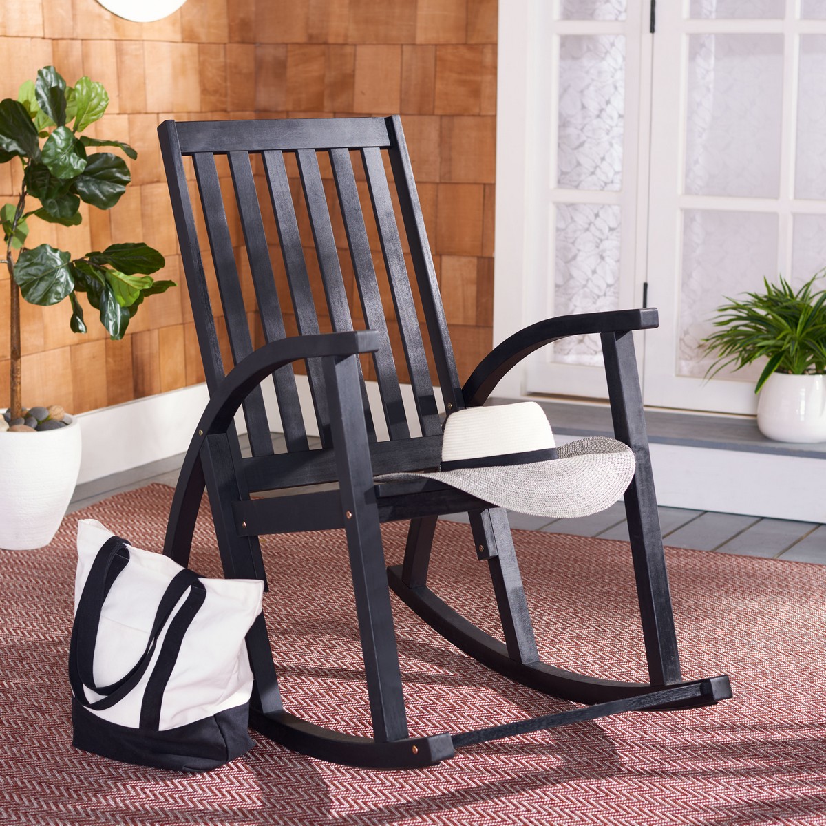 Safavieh PAT7003D 26 x 33.5 x 44.5 in. Clayton Rocking Chair&#44; Black