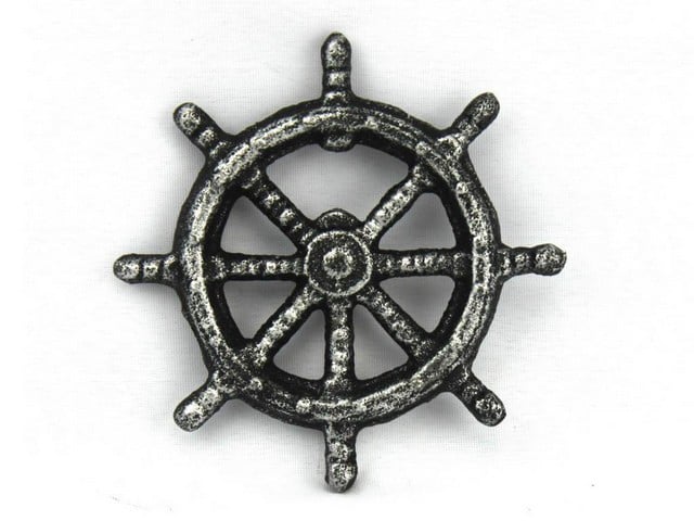 Handcrafted Decor K-005-silver Antique Silver Cast Iron Ship Wheel Bottle Opener- 3.75 in.